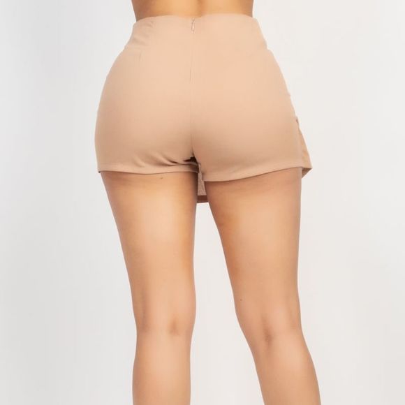 Zippered Solid Wrap Drawstring Skorts - Picture 3 of 6